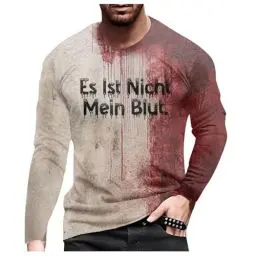 Produktbild: Jamicy Halloween Kostüm Herren Horror Shirt Hässliche Tshirts Blutiges T-Shirt Männer Langarmshirt Mode Rundhals Blutspritzer Muster Oberteile Casual Hemd Sale Herren Weiß 4XL
