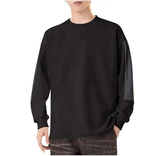 Produktbild: Jamicy Sweatshirt Herren Lässig Pullover Einfarbig Langarmshirt Casual Langarm Unterhemd Oversized Männer Sweater Mode Rundhals Frühling Herbstshirt Gutscheine Schwarz 4XL