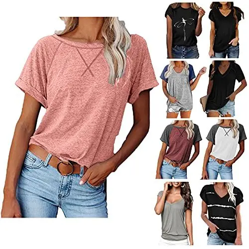 Produktbild: Jamicy Tops für Damen Sommer Tshirt Kurzarm Rundhals Oberteile Basic Laufshirt Sportshirt Frauen Einfarbig Casual Hemd Bluse Teenager Mädchen Tunika Shirt Meine Bestellungen Anzeigen Grau XL