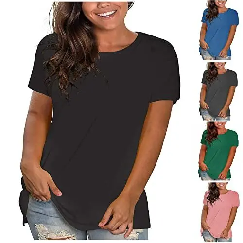 Produktbild: Jamicy Tops für Damen Sommer Tshirt Kurzarm Rundhals Oberteile Basic Laufshirt Sportshirt Frauen Einfarbig Casual Hemd Bluse Teenager Mädchen Tunika Shirt Meine Bestellungen Anzeigen Schwarz 3XL