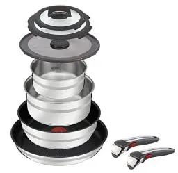 Produktbild: Jamie Oliver by Tefal 9-teiliges Ingenio Kochgeschirr-Set, Induktions Töpfe Set, Pfannenset Induktion, ofenfest, für alle Herdarten geeignet, Thermo-Signal bei idealer Brattemperatur, L9769932