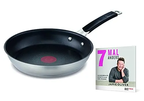 Produktbild: Tefal E51206AZ.JO7 Jamie Oliver Bratpfanne 28 cm inklusive Rezeptheft | Antihaftversiegelung | sicher | Thermo-Signal | genieteter Griff | induktionsgeeignet | gesund Kochen | Edelstahl