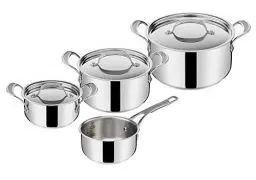 Produktbild: Jamie Oliver by Tefal Cook's Classics 7-teiliges Edelstahl-Set, Kasserolle 16 cm, Kochtöpfe mit Deckel 16/20/24 cm, Induktion, Backofenfest, E307S734