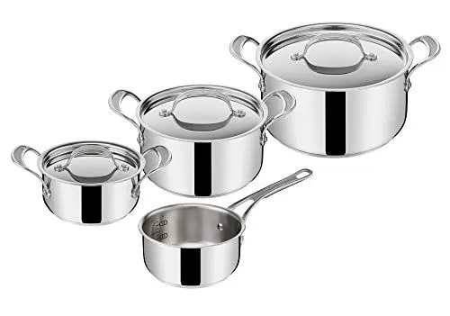 Produktbild: Jamie Oliver by Tefal Cook's Classics 7-teiliges Edelstahl-Set, Kasserolle 16 cm, Kochtöpfe mit Deckel 16/20/24 cm, Induktion, Backofenfest, E307S734
