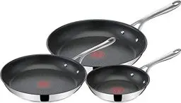 Produktbild: Tefal Jamie Oliver Cook's Direct On Pfannen-Set 20/24/28 cm, Antihaft, Induktion, Backofenfest, Edelstahl, Genieteter Griff, E304S344