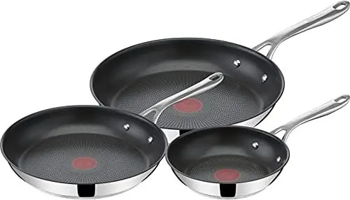 Produktbild: Tefal Jamie Oliver Cook's Direct On Pfannen-Set 20/24/28 cm, Antihaft, Induktion, Backofenfest, Edelstahl, Genieteter Griff, E304S344
