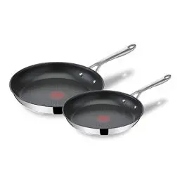 Produktbild: Jamie Oliver by Tefal Cook's Direct On Pfannen-Set 24/28 cm, Antihaft, Induktionstauglich, Backofenfest, Edelstahl, Genieteter Griff, E304S244