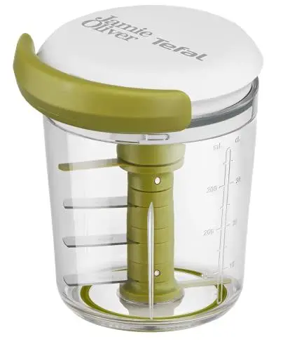 Produktbild: Jamie Oliver by Tefal K16441 Jamie Oliver Chop & Shaker | ohne Strom | Fassungsvermögen: 450 ml | Multizerkleinerer | Universalzerkleinerer für Gemüse, Obst, Zwiebeln, Nüsse, Knoblauch | weiß/grün