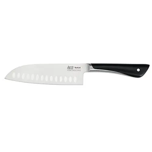 Produktbild: Tefal Jamie Oliver by K26715 Santokumesser 16,5 cm, hohe Schneideleistung, unverwechselbares Design, widerstandsfähige und langlebige Klingen, Edelstahl, schwarz