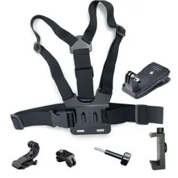 Produktbild: JAMUILS Brustgurthalter und Rucksack-Schultergurt-Halterung mit Handy-Clip Action Kamera Zubehör Kompatibiel mit GoPro DJI OSMO Insta360, Kompatibiel mit iPhone 15 14 13 12