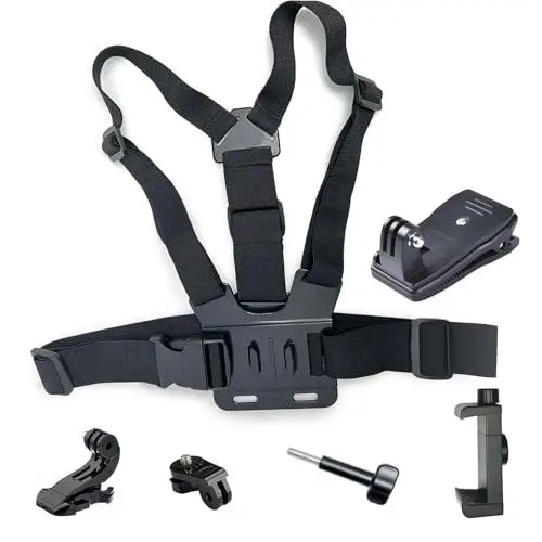 Produktbild: JAMUILS Brustgurthalter und Rucksack-Schultergurt-Halterung mit Handy-Clip Action Kamera Zubehör Kompatibiel mit GoPro DJI OSMO Insta360, Kompatibiel mit iPhone 15 14 13 12