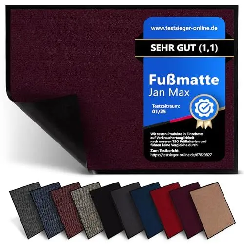 Produktbild: Jan Max Fußmatte, Hohe Saugfähigkeit, Sauberlaufmatte, Türmatte, rutschfest und Sicher, Einfache Reinigung, Qualität Schmutzfangmatte in Brombeere 60 x 90 cm