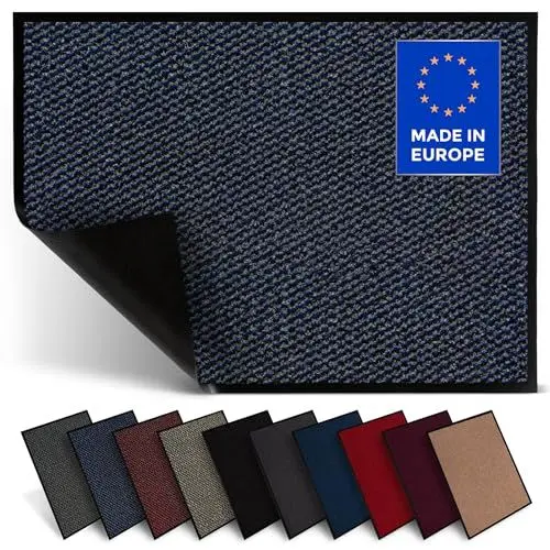 Produktbild: Jan Max Fußmatte, Hohe Saugfähigkeit, Sauberlaufmatte, Türmatte, rutschfest und Sicher, Einfache Reinigung, Qualität Schmutzfangmatte 60 x 80 cm in blau schwarz