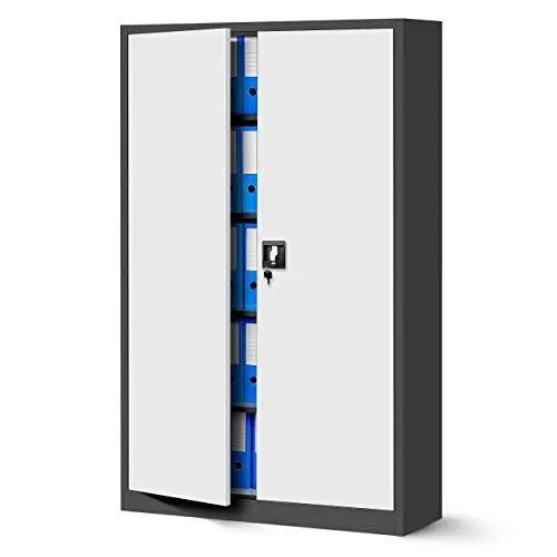 Produktbild: Jan Nowak Metallschrank Jan II 185 x 115 x 40 cm - Aktenschrank abschließbar mit 2 Türen, Mehrzweckschrank mit 5 Ebenen, Büroschrank aus Stahlschrank mit Pulverbeschichtung - Anthrazit-Weiß