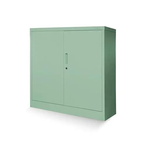 Produktbild: Jan Nowak Kleiner Aktenschrank C001B Büroschrank Metallschrank Aufbewahrungsschrank 2 Verstellbare Fachböden Pulverbeschichtet Abschließbar 92,5 cm x 90 cm x 40 cm (Pastellgrün)