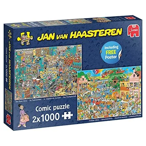 Produktbild: Jan van Haasteren Jumbo Spiele Jan van Haasteren Musik-Shop & Urlaubsfieber 2X 1000 Teile - Puzzle für Erwachsene