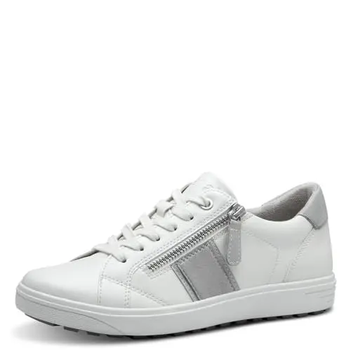 Produktbild: Jana Damen Sneaker flach zum Schnüren mit Reißverschluss, Weiß (Weiß/Grau), 39 EU