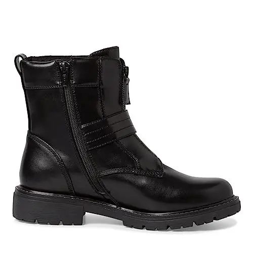 Produktbild: Jana Damen Stiefeletten ohne Absatz aus Kunstleder mit Schnalle Weite H Mehrweite, Schwarz (Black), 37 EU
