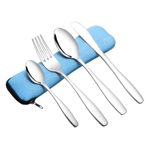 Produktbild: Jandson 4-teilig Campingbesteck-set, Camping Messer Gabel Löffel Set, Besteck mit Tragetasche