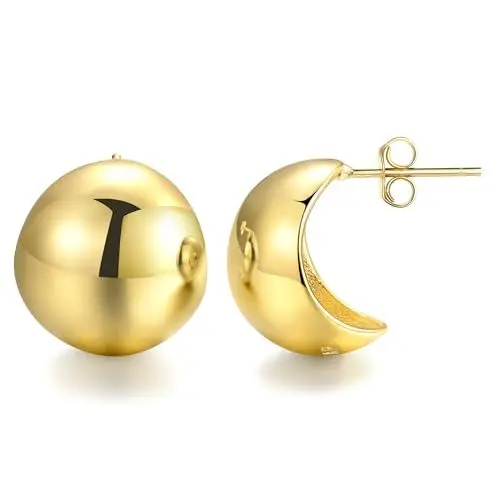Produktbild: JANDY SHINE Chunky Ohrringe Dupes Hypoallergene 925 Silber Gold Damen Runde 18K Vergoldet Ohrringe
