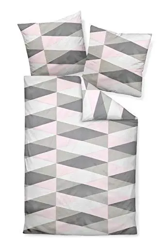 Produktbild: Janine Bettwäsche Set J.D. 87014 01 Rosa Taupe Grau Geometrie Dreieck Raute Modern Baumwolle Mako Satin, Größe:135 cm x 200 cm