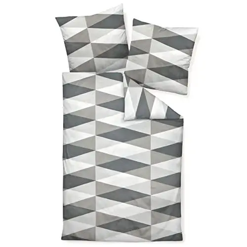 Produktbild: Janine Bettwäsche Set J.D. 87014 08 Opalgrau Silber Geometrie Dreieck Raute Muster modern Baumwolle Mako Satin, Größe:155 cm x 220 cm