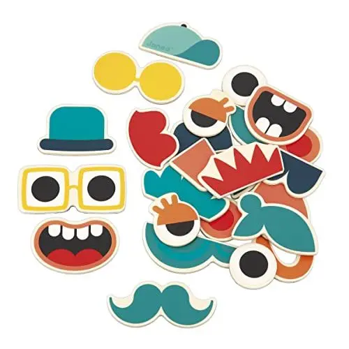 Produktbild: Janod Mix and Match Portrait Magnets Janod-24 Porträt Spielzeug aus FSC-Holz-Magnetisches Lernspiel-Zubehör für Magnettafel-Ab 24 Monaten, J09644, Mehrfarbig, M