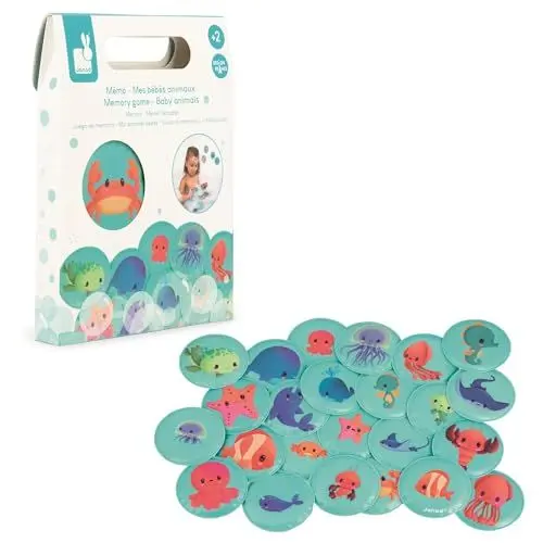 Produktbild: Janod - Memoryspiel Meine Tierbabys - Badespielzeug - 24 Schwimmende Teile - Memo-Spiel für Kinder - Erweiterbares Spielzeug - Ab 24 Monaten, J04723
