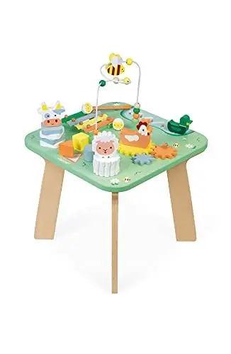 Produktbild: Janod - Activity Tisch ‘Jolie Prairie’ - Holz Spieltisch mit 7 Aktivitäten - Multi-Activity Holztisch mit Tiermotiven - Motorik Entwicklung und Musikalische Früherziehung - Ab 12 Monaten, J05327