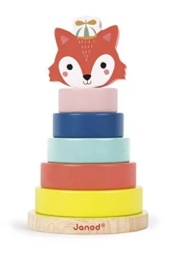 Produktbild: Janod - Baby Forest Holz-Stapelspiel Fuchs, Spielzeug für frühkindliches Lernen, Stapel- und Bauspielzeug, feinmotorische Fähigkeiten und Handhabung, ab 1 Jahr, J08014