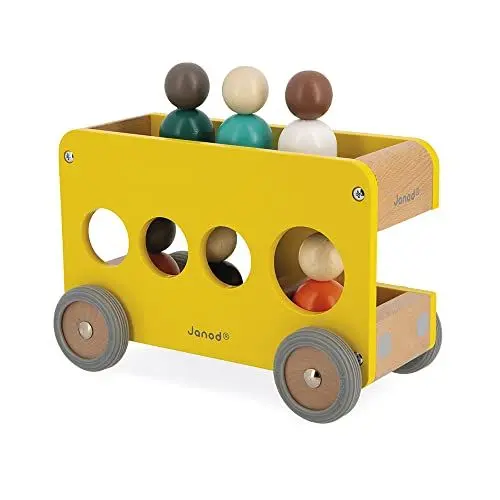 Produktbild: Janod - Bolid Schulbus aus Massivholz - 6 Figuren Inklusive - Leise Räder - Fantasie und Feinmotorik - FSC-zertifiziert - Farbe auf Wasserbasis - ab 2 Jahre, J04635, Gelb
