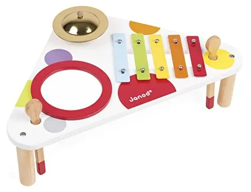 Produktbild: Janod - Confetti Holz-Musiktisch, Kinder-Musikinstrument, Spielzeugnachbildung und Spielzeug für musikalisches Empfinden, ab 1 Jahr, J07634, Weiß