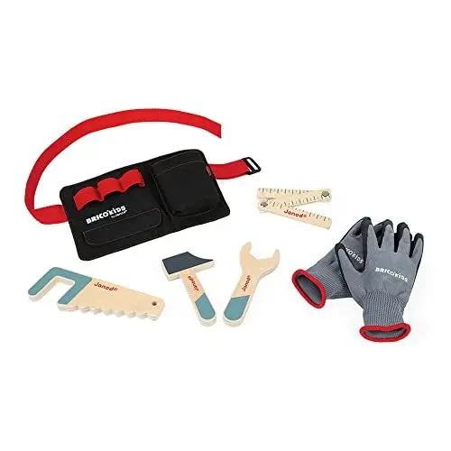 Produktbild: Janod - Heimwerkergürtel mit Holzwerkzeugen und Handschuhen - Rollenspielzeug Handwerk - Entwicklung von Feinmotorik und Fantasie - FSC-zertifiziert - Ab 3 Jahren, J06475
