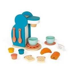 Produktbild: Janod - Holz Espressomaschine + 14 Zubehörteile - Frühstück Spielset mit 3 Kapseln, Löffeln, Tassen und Untertassen, Gebäck - Ab 3 Jahren, J06599