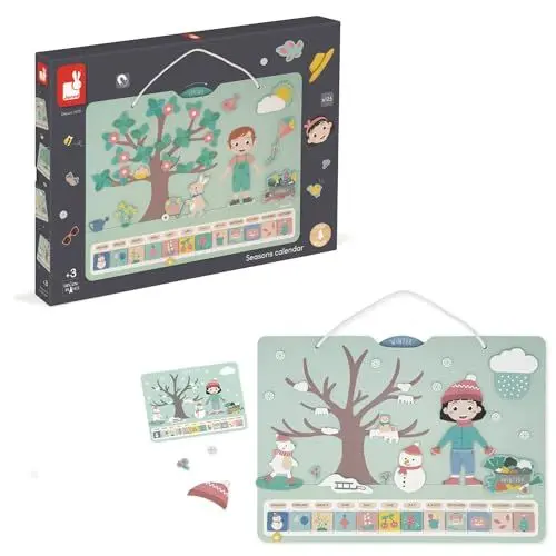 Produktbild: Janod - Jahreszeitenkalender – Holzkalender für Kinder 42 x 32 cm – magnetisch – 125 Magnete – Jahreszeiten lernen – auf Französisch – Ab 3 Jahren, J05470
