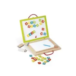 Produktbild: Janod - Kinder-Holzspielzeug 4-in-1-Tafel, Zaubertafel für diverse Aktivitäten, mit Zubehör und 42 Magneten, Lesen und Schreiben lernen, ab 3 Jahren, J05014