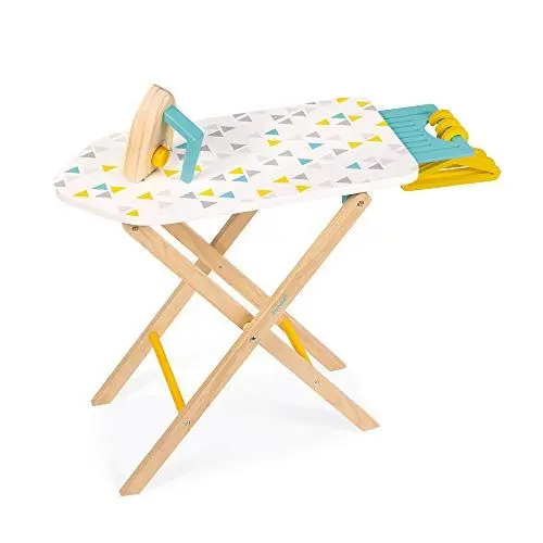 Produktbild: Janod - Kinder Bügelbrett aus Holz mit Ablagebrett + 1 Bügeleisen + 3 Aufhänger - Höhenverstellbares Holzbügelbrett für Kinder - Holzspielzeug - FSC-Zertifiziert - Ab 3 Jahren, J06502
