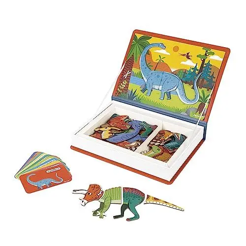 Produktbild: Janod - Magneti'Book Dinosaurier - 50-teiliges magnetisches Lernspiel - Entwicklung von Feinmotorik und Fantasie - FSC-zertifiziert - Ab 3 Jahren, J02590, 26 x 19 cm