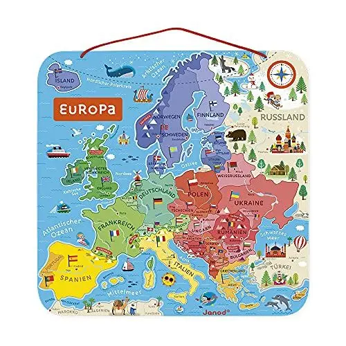 Produktbild: Janod - Magnetisches Puzzle Europakarte - Pädagogisches Holzpuzzle zum Lernen der Geographie - Europareise mit 40 Magneten - Zum Aufhängen an der Wand - Deutsche Version - Ab 7 Jahren, J05473