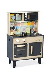 Produktbild: Janod - Mozaïc Big Cooker - Spielküche für Kinder - Kinderküche mit Sound und Licht - Holzküche mit 3 Zubehörteilen + 3 Lebensmittelkartons - Ab 3 Jahren, J06609, 53 x 30 x 87 cm