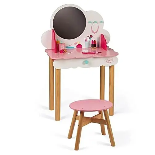 Produktbild: Janod - P'tite Miss Wooden Dressing Table for Children - 10 Accessories Included - Pretend Play - For children from the Age of 3, J06553, Pink and White