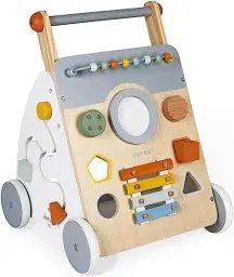 Produktbild: Janod - Sweet Cocoon Multi-Activity Laufwagen - Lauflernwagen aus Holz - 9 Aktivitäten - Leise Räder, Wasserbasierte Farben - Kinderspielzeug ab 1 Jahr, J04410