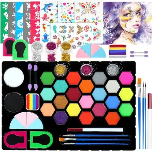 Produktbild: Janolia Gesichtsfarbe Kinderschminken Set, Bodypainting Farben für Theaterschminke, 23 Farben Kinderschminke Wasserbasis Faschingsschminke Face Paint, Ideal Kinderschminke Set für Halloween Karneval