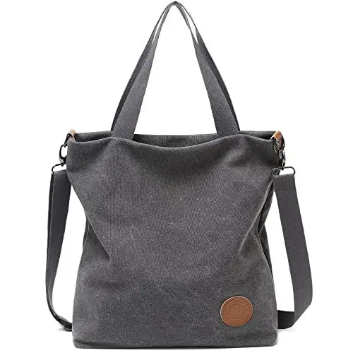 Produktbild: JANSBEN Damen Canvas Handtasche Schultertasche Casual Multifunktionale Umhängetaschen Groß für Schule Shopper Lässige täglich (Grau)