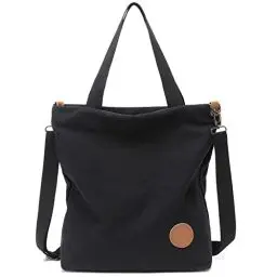 Produktbild: JANSBEN Damen Canvas Handtasche Schultertasche Strandtasche Casual Multifunktionale Umhängetaschen Groß für Arbeit Schule Shopper Lässige täglich (Schwarz)