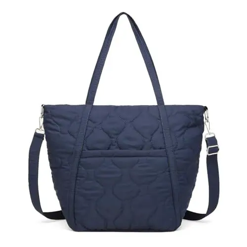 Produktbild: JANSBEN Gesteppte Tasche mit Breiter gurt,Baumwollweiche Damen Große Kapazität Schultertasche mit modischer Ziersteppung,Winter Puffer Handtasche Shopper für Arbeit Reisen Einkaufen Schule(Blau)