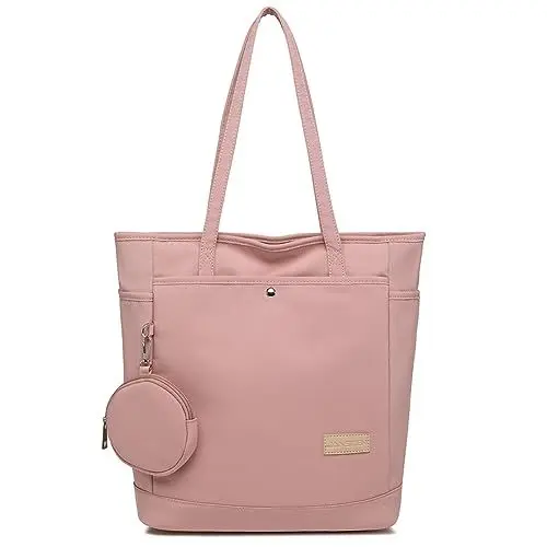 Produktbild: JANSBEN Shopper Damen Groß mit Klein Münzbeutel Handtasche Tasche Mädchen Schultertasche Tote Bag mit Reißverschluss Stofftaschen für Geschenk und Schule unterwegs Rosa