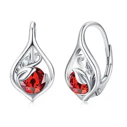Produktbild: Januar Geburtsstein Ohrringe 925 Sterling Silber Ranke Leverback Ohrringe für Frauen Geburtsstein Creolen Schmuck für Frauen (Granat)