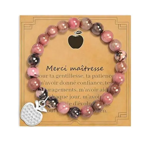 Produktbild: JAONLD Naturstein Armband Damen Heilsteine für Damen Edelstein Anhänger,Chakra Yoga Bergkristall Armband Rosenquarz Edelstein für Frauen Teenage Mädchen(Schwarz Rosa Achat)