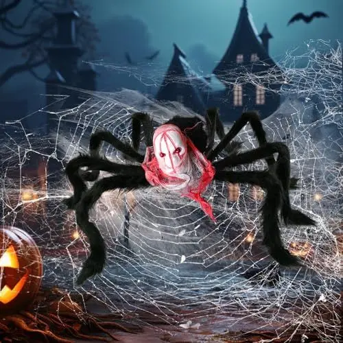 Produktbild: JAONLD Große Spinne Halloween Deko 40 * 50cm Schwarz Menschliches Gesicht Skelett Halloween Deko Outdoor,Spinne Türrahmen Dekoration für Halloween Streichrequisiten,Partyzubehör,Gruseliges Thema